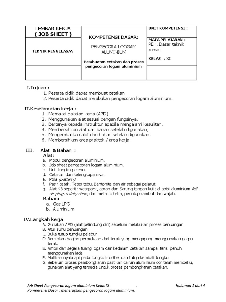 Detail Contoh Job Sheet Nomer 11