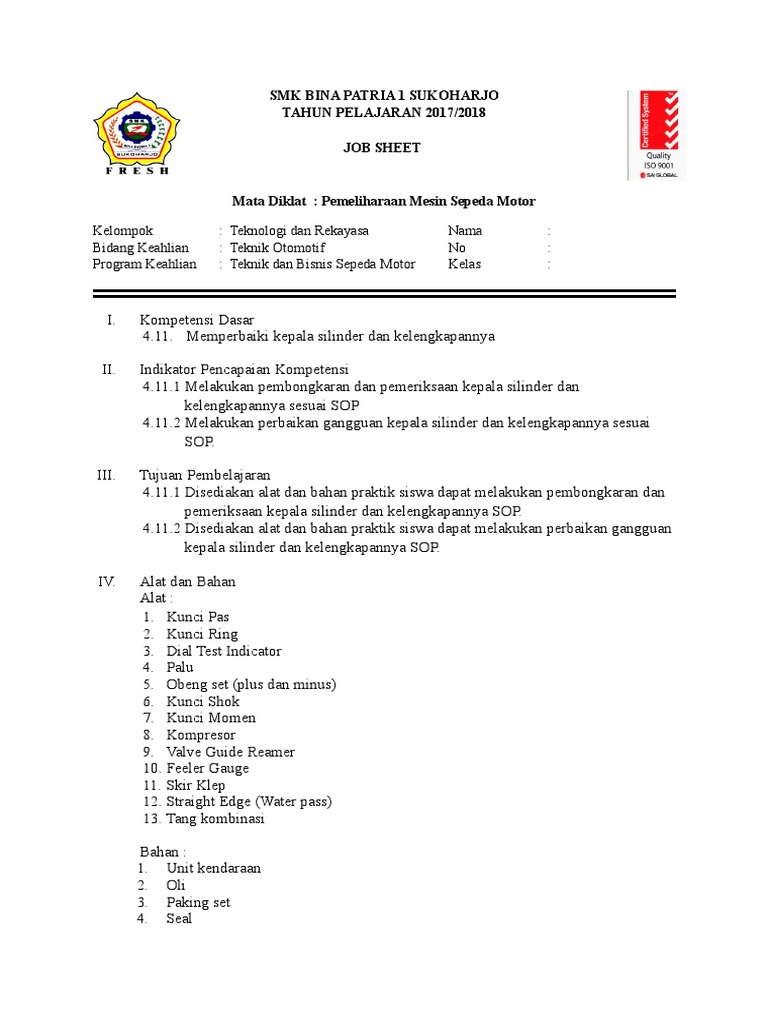 Contoh Job Sheet - 58+ Koleksi Gambar