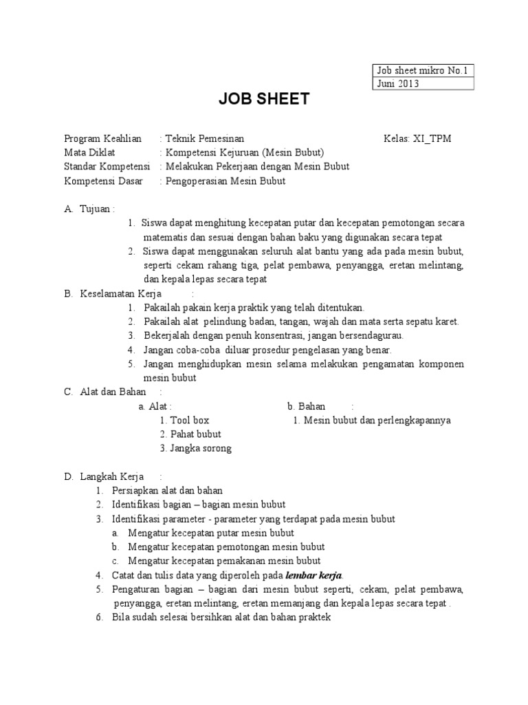 Detail Contoh Job Sheet Nomer 31