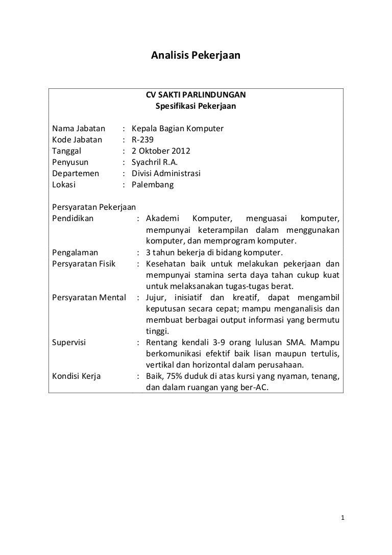 Detail Contoh Job Specification Nomer 2