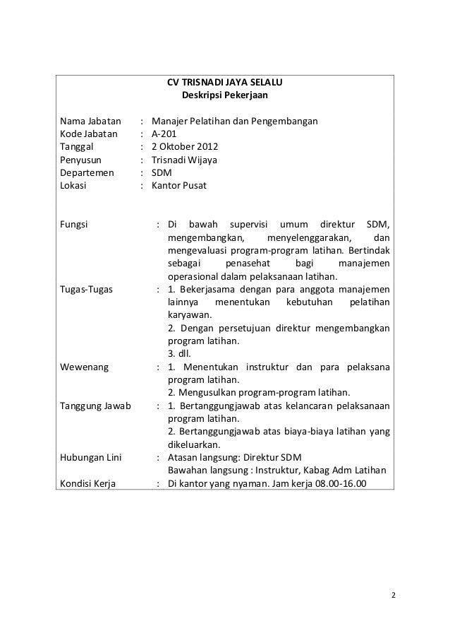 Detail Contoh Job Specification Nomer 12