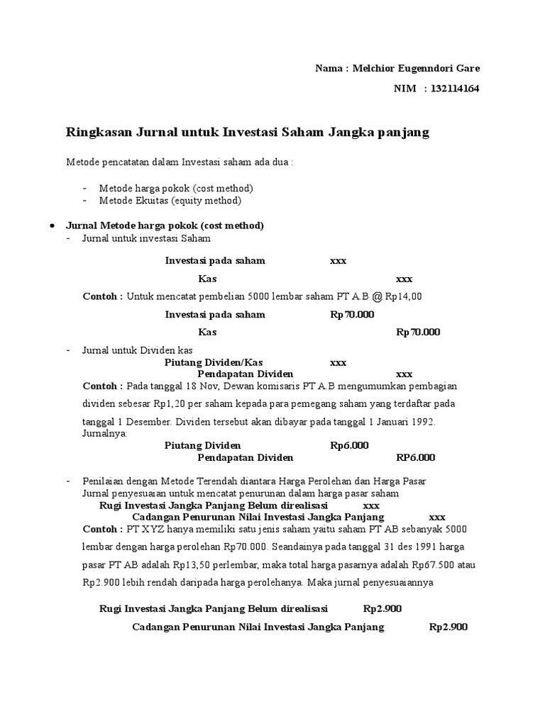 Detail Contoh Jurnal Investasi Saham Nomer 5