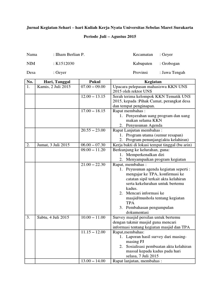 Detail Contoh Jurnal Kegiatan Sehari Hari Nomer 8