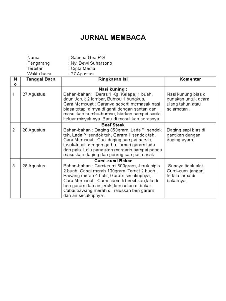 Detail Contoh Jurnal Membaca Nomer 4