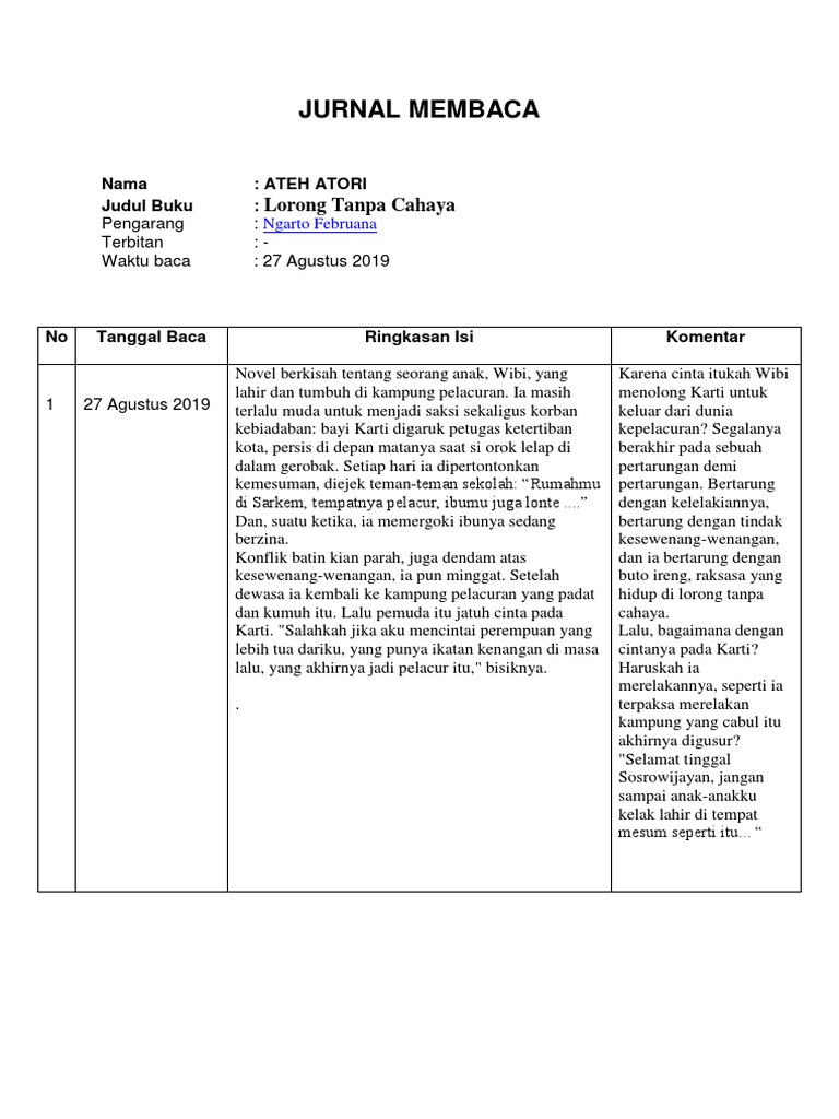 Detail Contoh Jurnal Membaca Nomer 8