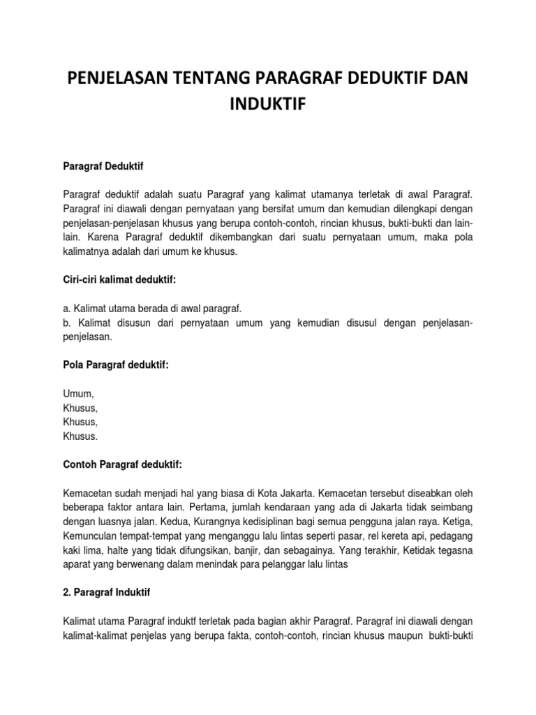 Detail Contoh Kalimat Deduktif Dan Induktif Nomer 26