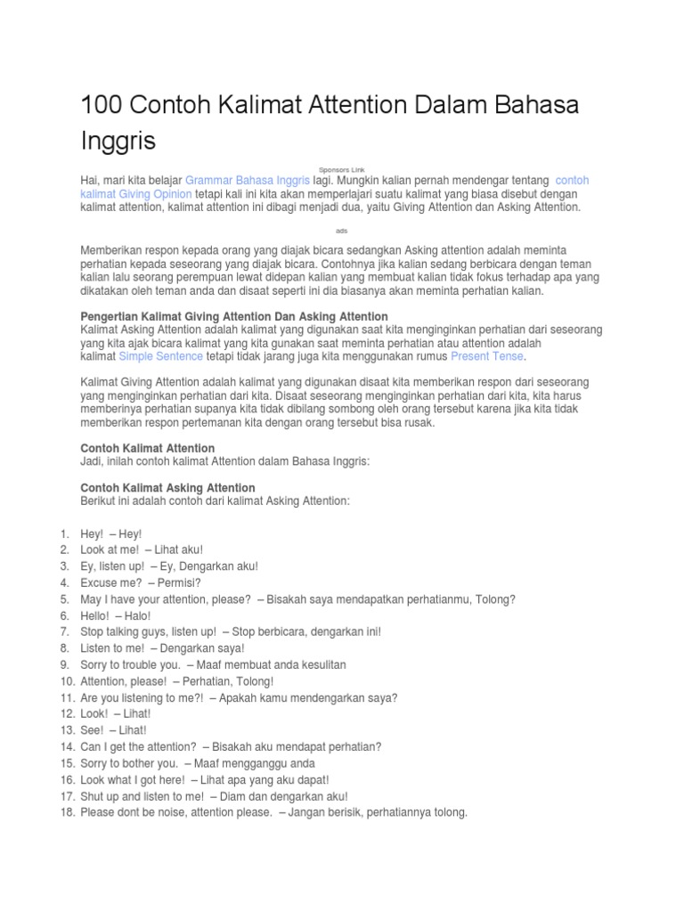 Detail Contoh Kalimat Giving Attention Nomer 38
