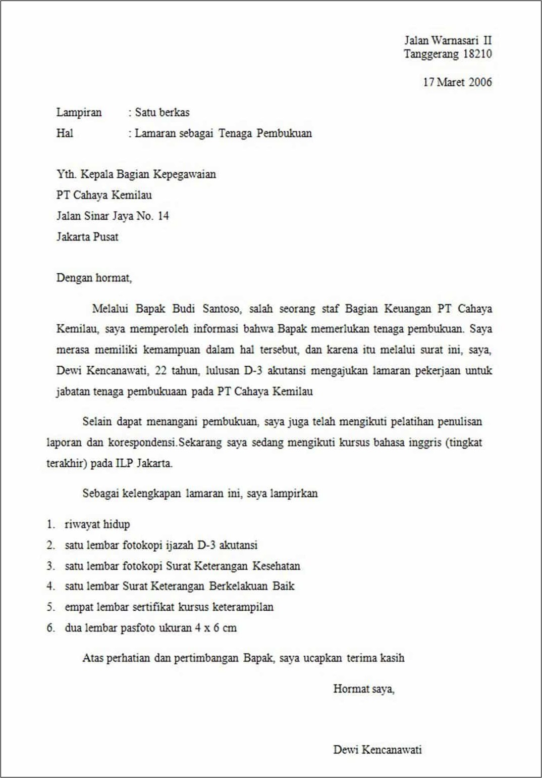 Detail Contoh Kalimat Pembuka Surat Lamaran Kerja Nomer 4