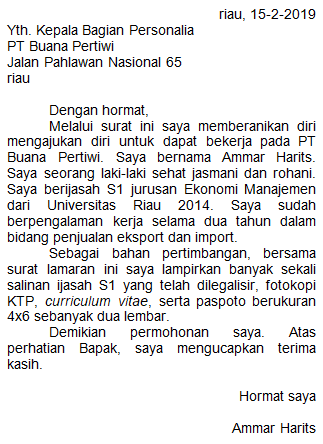 Detail Contoh Kalimat Pembuka Surat Lamaran Kerja Nomer 54