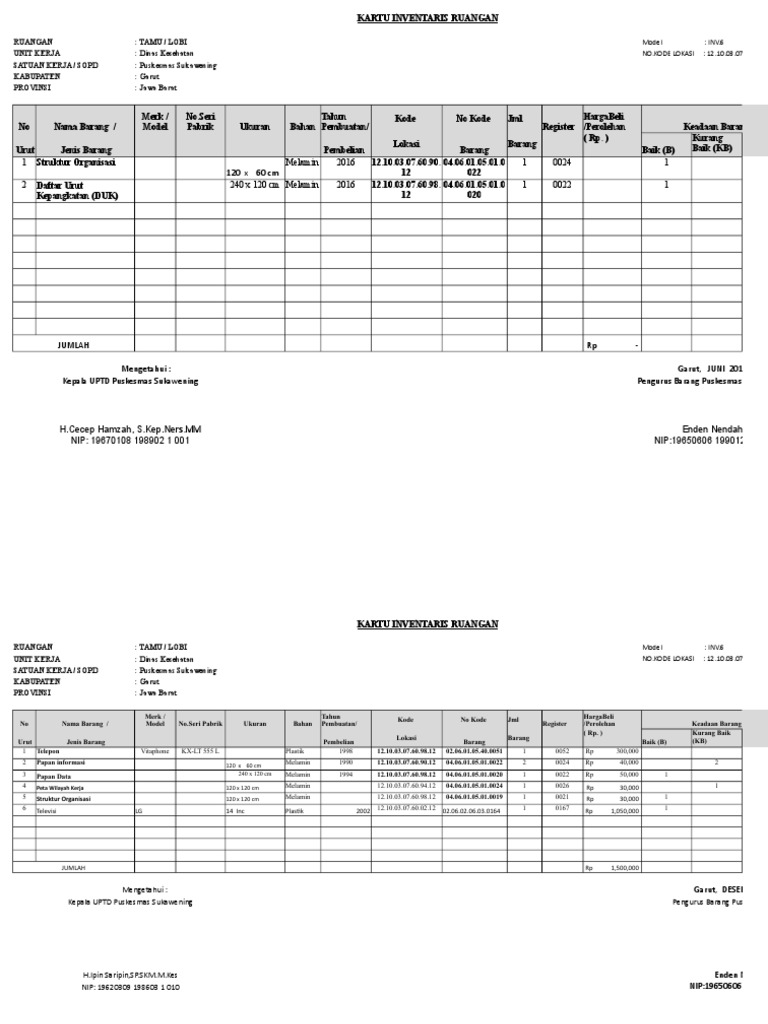 Detail Contoh Kartu Inventaris Barang Nomer 15