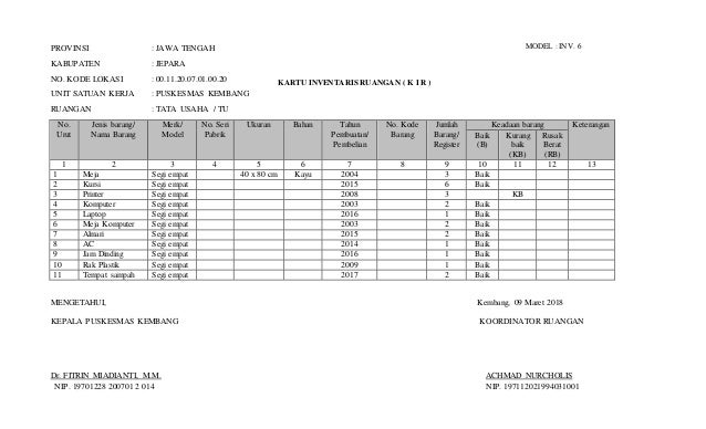 Detail Contoh Kartu Inventaris Barang Nomer 16