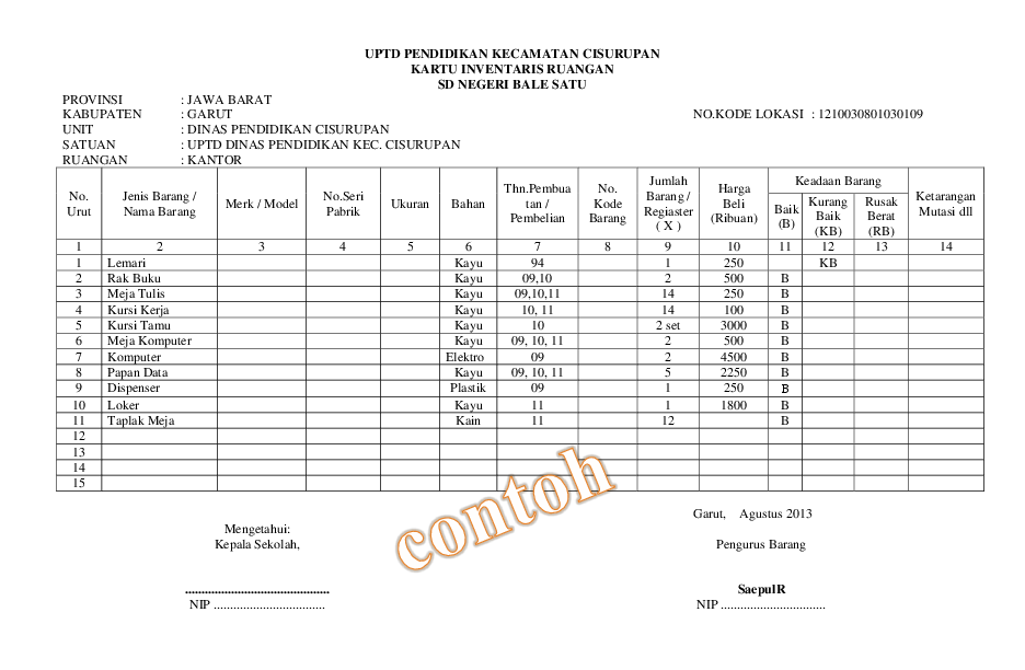 Detail Contoh Kartu Inventaris Barang Nomer 36