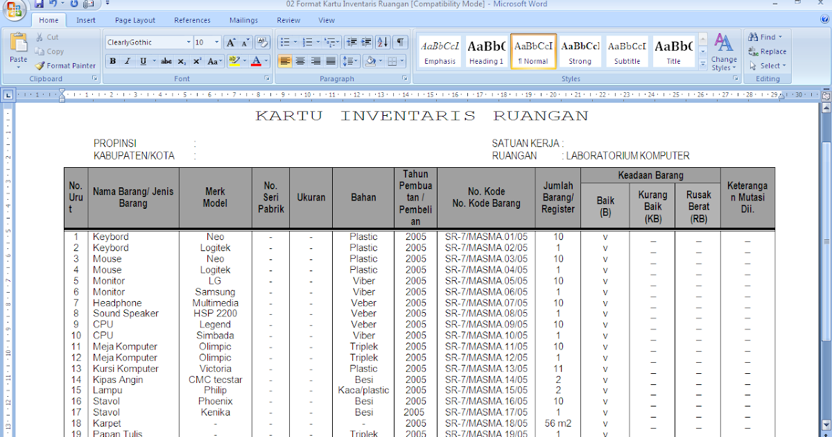 Detail Contoh Kartu Inventaris Barang Nomer 43