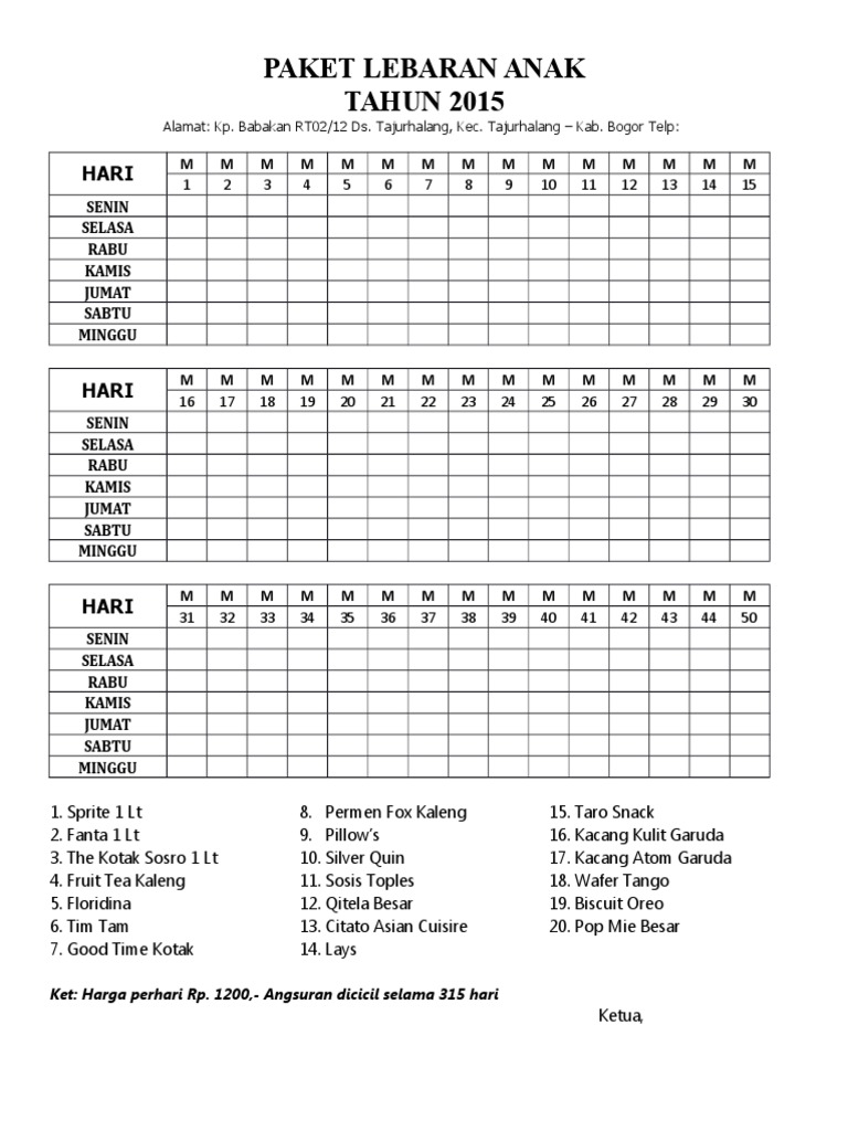 Detail Contoh Kartu Paket Lebaran Harian Nomer 13