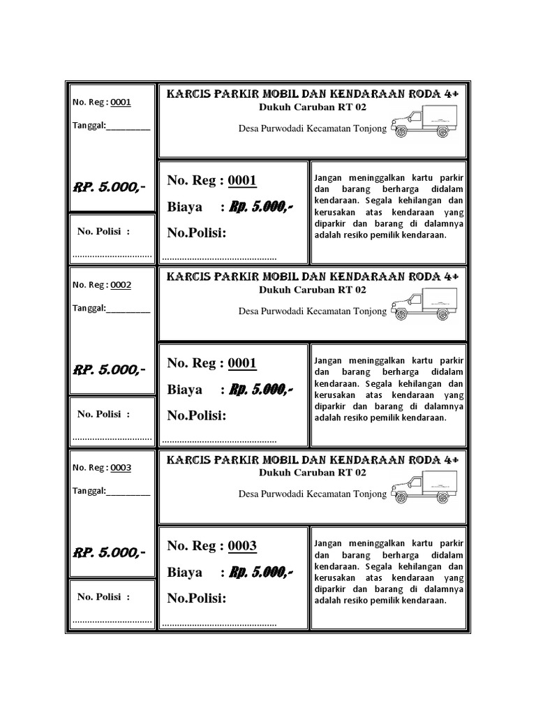 Detail Contoh Kartu Parkir Nomer 44