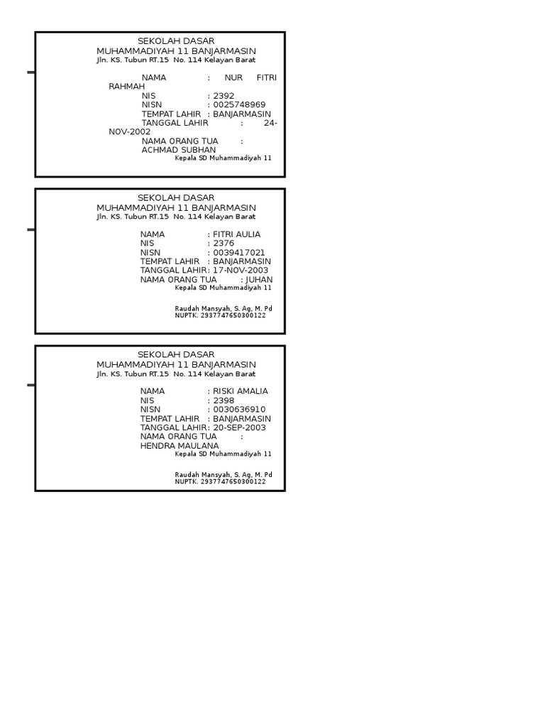 Detail Contoh Kartu Pelajar Sd Nomer 31