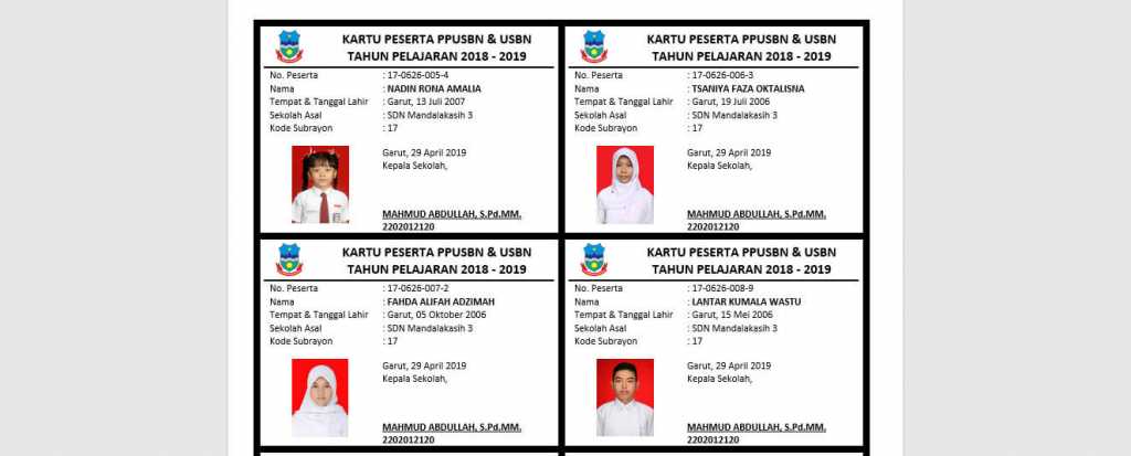 Detail Contoh Kartu Peserta Ujian Nomer 20