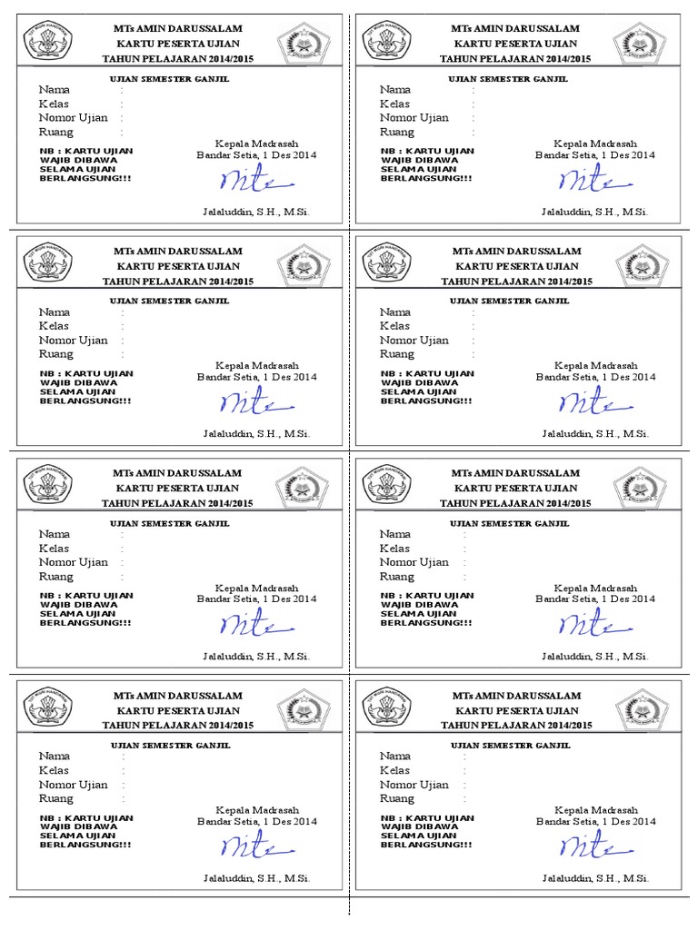 Detail Contoh Kartu Peserta Ujian Nomer 8