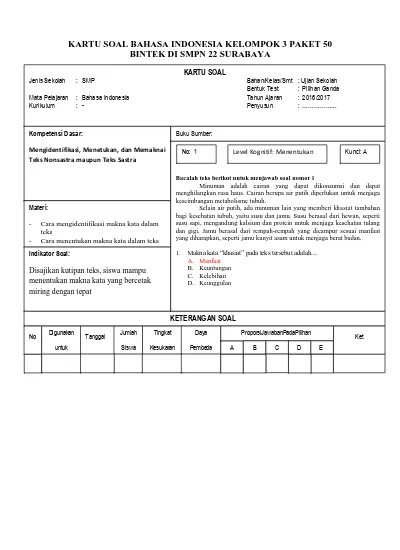 Detail Contoh Kartu Soal Nomer 11