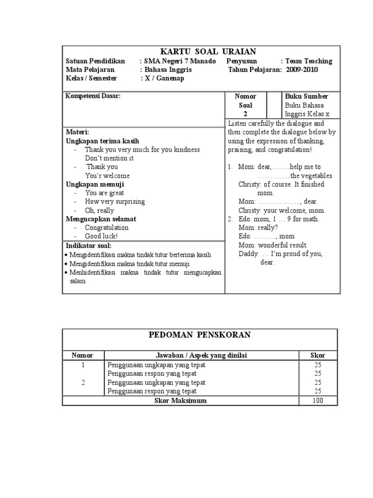 Detail Contoh Kartu Soal Nomer 15