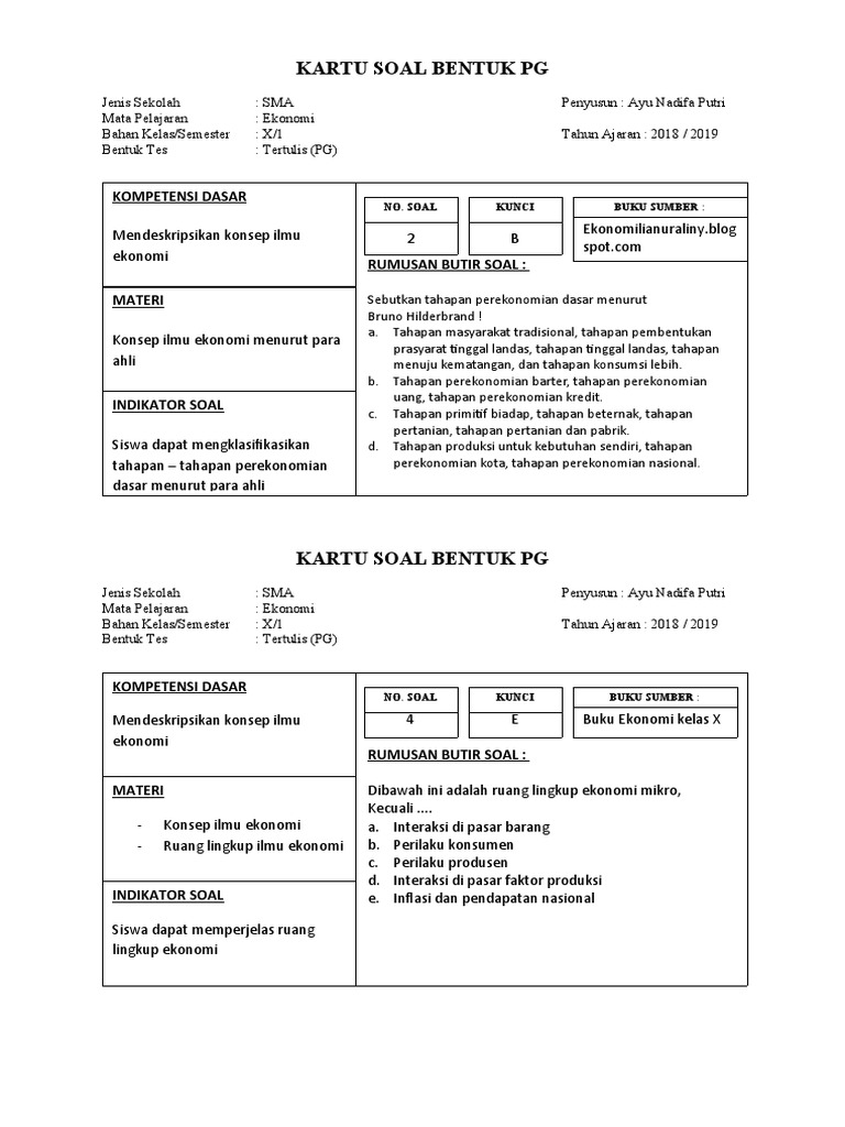 Detail Contoh Kartu Soal Nomer 26