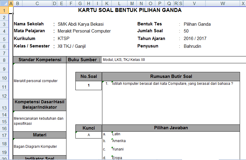 Detail Contoh Kartu Soal Nomer 31