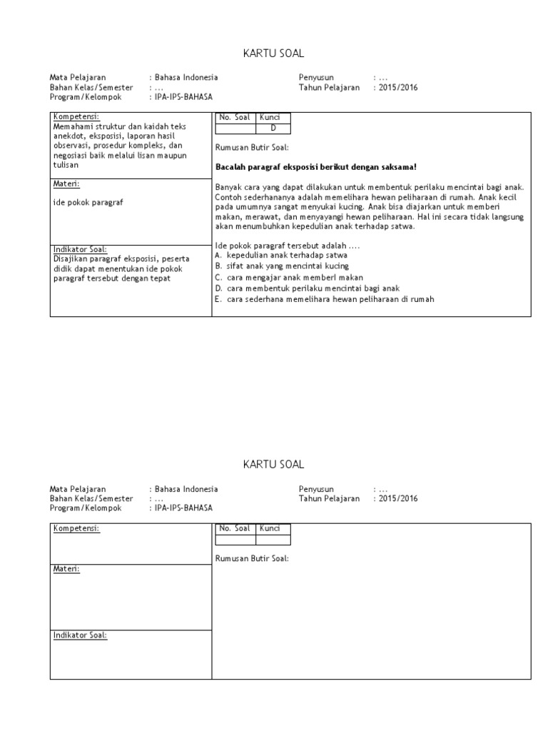 Detail Contoh Kartu Soal Nomer 32
