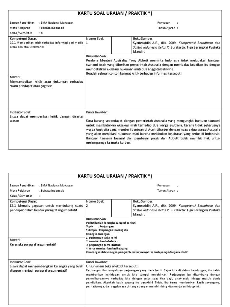 Detail Contoh Kartu Soal Nomer 38