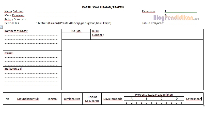 Detail Contoh Kartu Soal Nomer 5