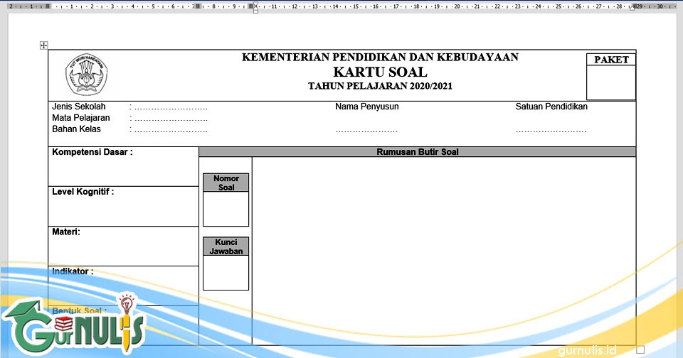 Detail Contoh Kartu Soal Nomer 8