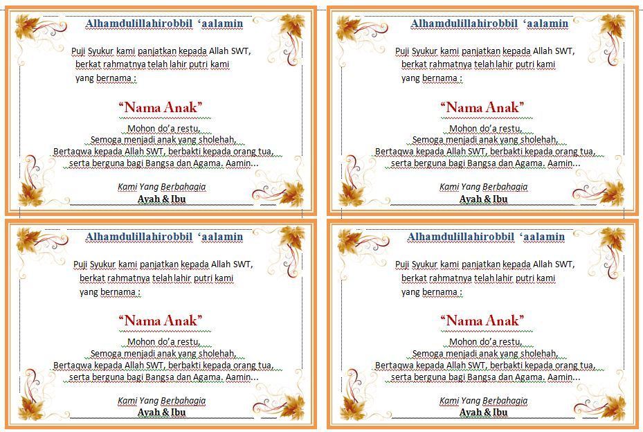 Detail Contoh Kartu Ucapan Kelahiran Bayi Dengan Microsoft Word Nomer 53