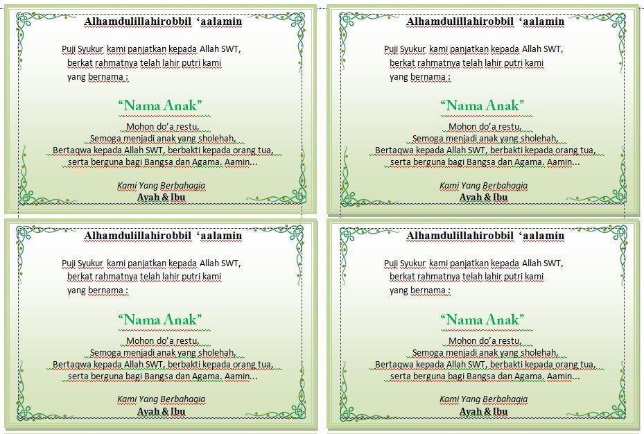 Detail Contoh Kartu Ucapan Kelahiran Bayi Dengan Microsoft Word Nomer 57