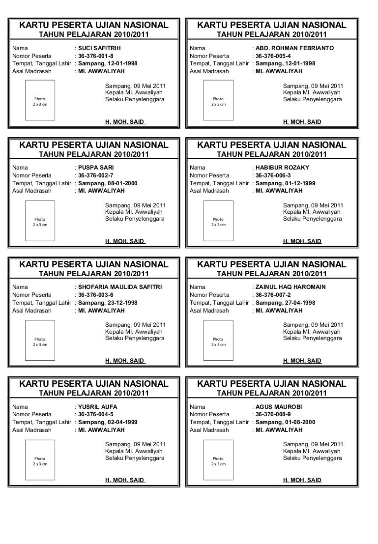 Detail Contoh Kartu Ujian Nomer 8