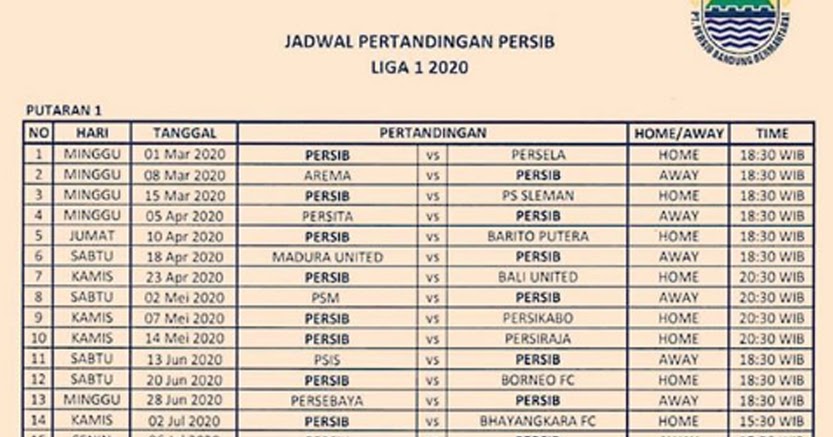 Detail Gambar Jadwal Persib 2020 Nomer 11