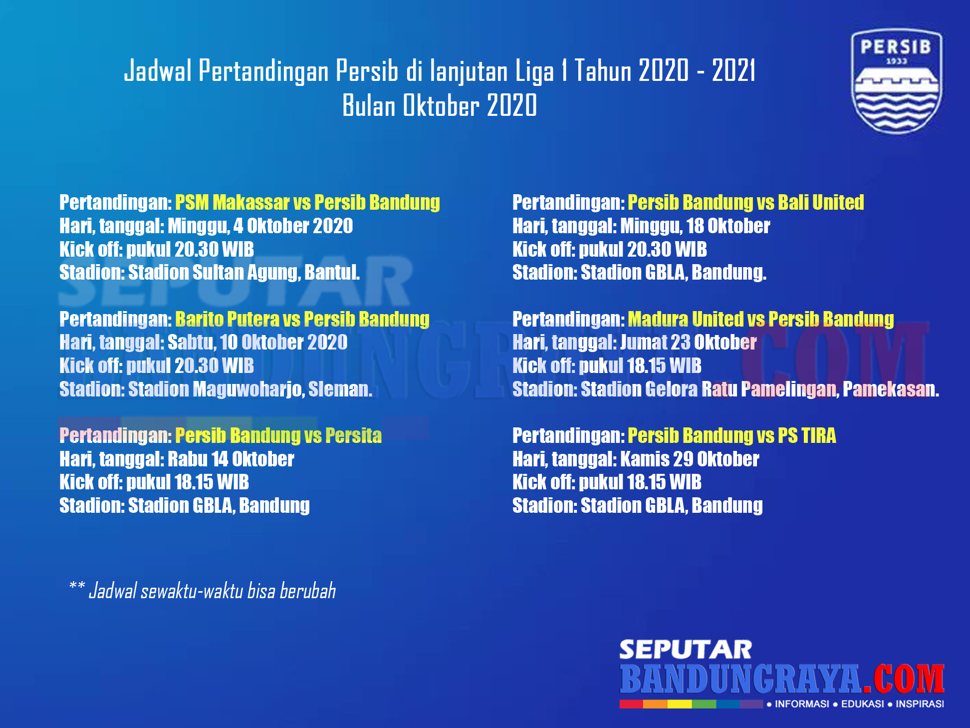 Detail Gambar Jadwal Persib 2020 Nomer 49