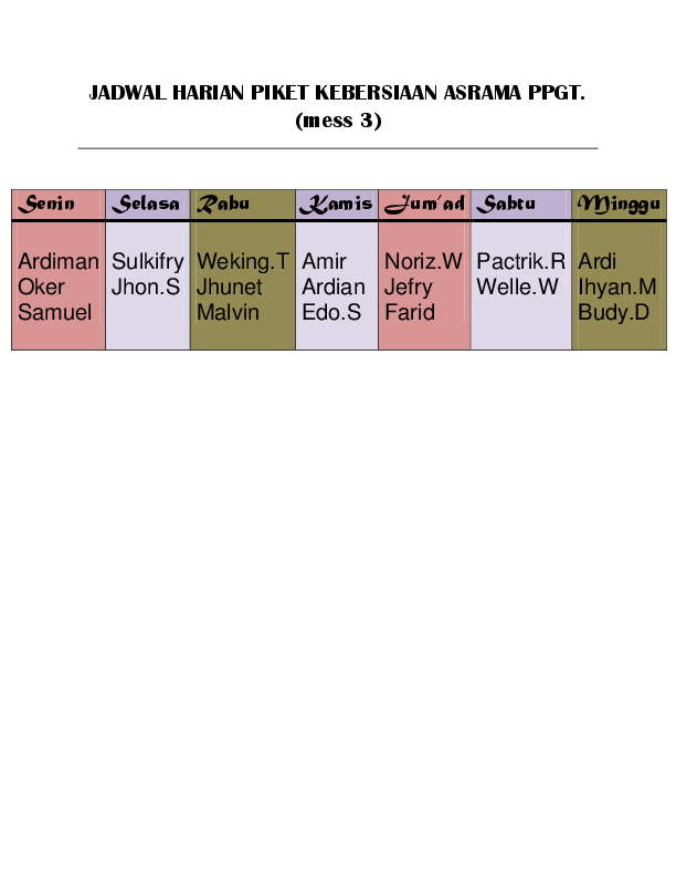 Detail Gambar Jadwal Piket Nomer 42