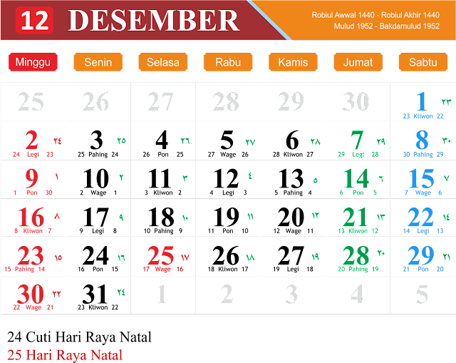 Detail Gambar Kalender Bulan Desember 2018 Nomer 2