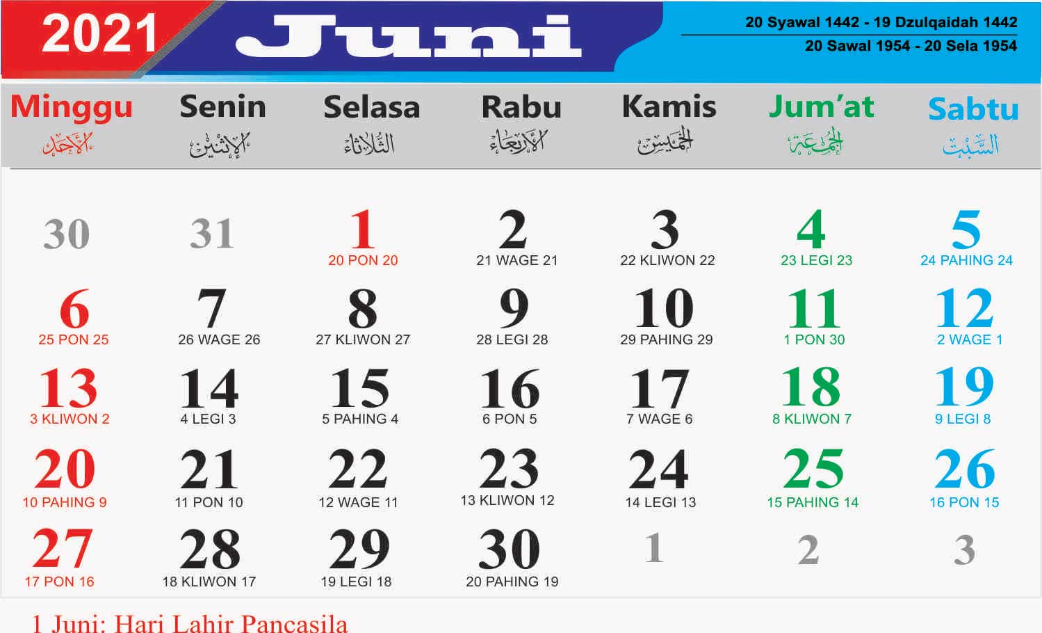 Gambar Kalender Bulan Juni 2021 - KibrisPDR