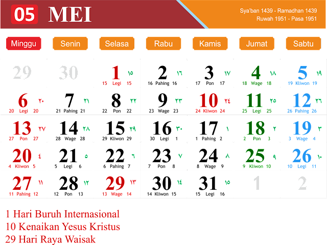 Detail Gambar Kalender Bulan Mei 2018 Nomer 2