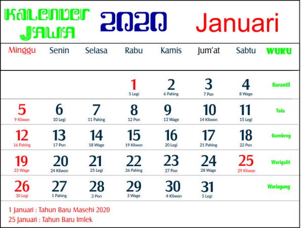 Detail Gambar Kalender Jawa 2020 Nomer 6