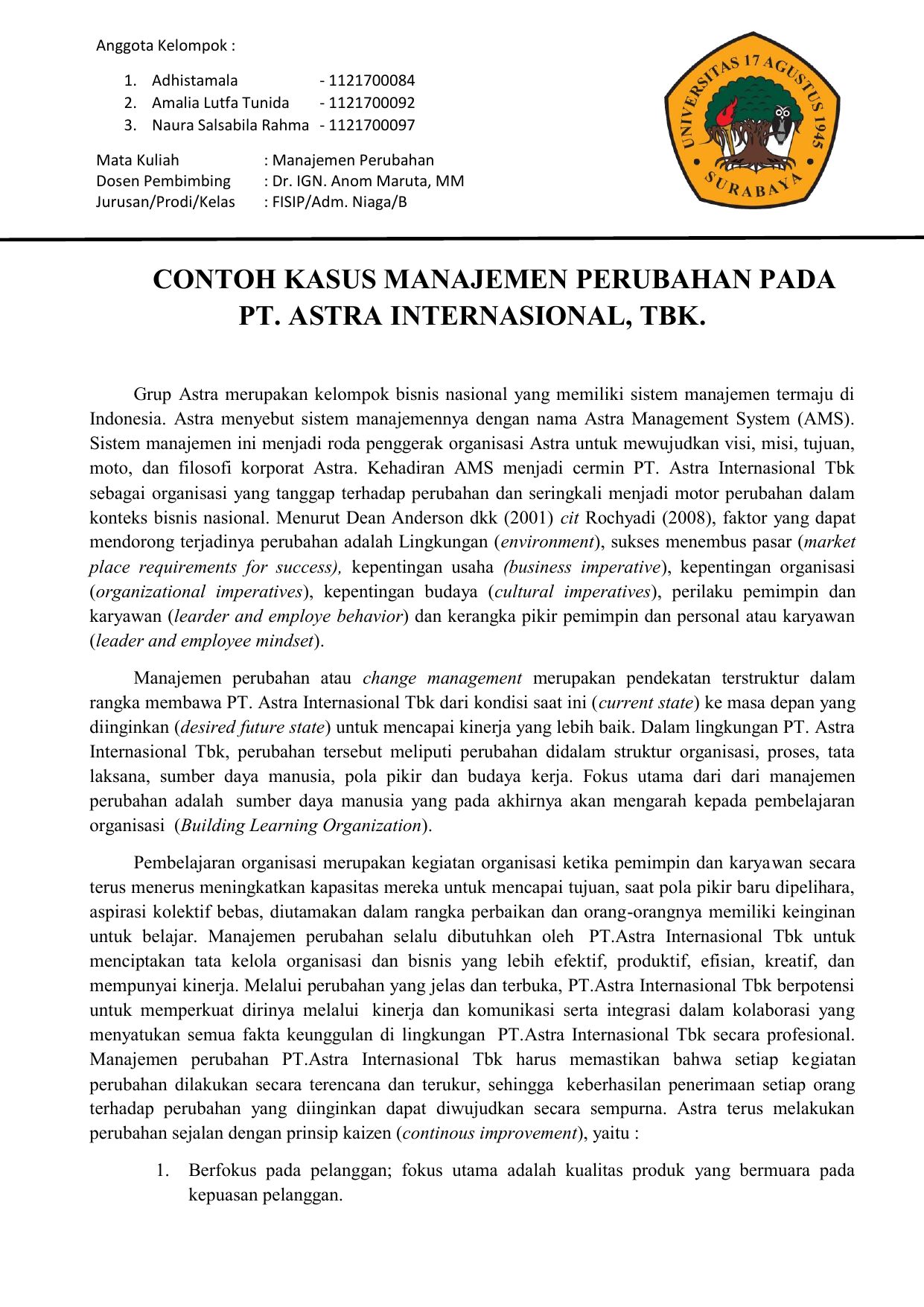 Detail Contoh Kasus Perubahan Organisasi Nomer 8