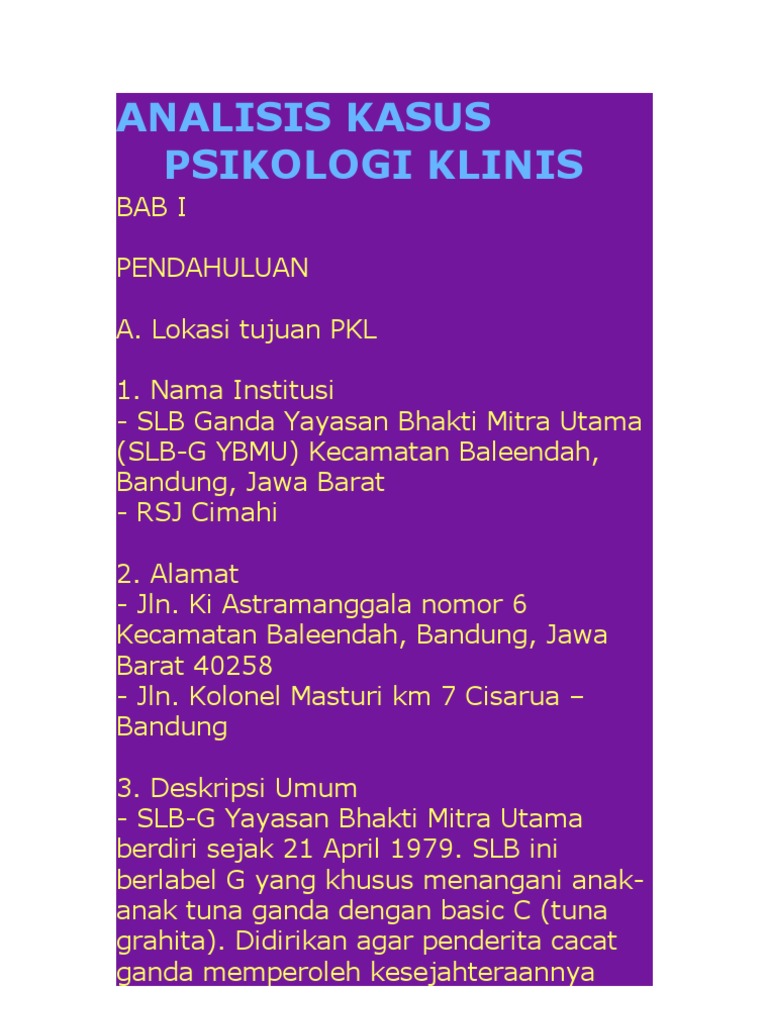 Contoh Kasus Psikologi Klinis - KibrisPDR