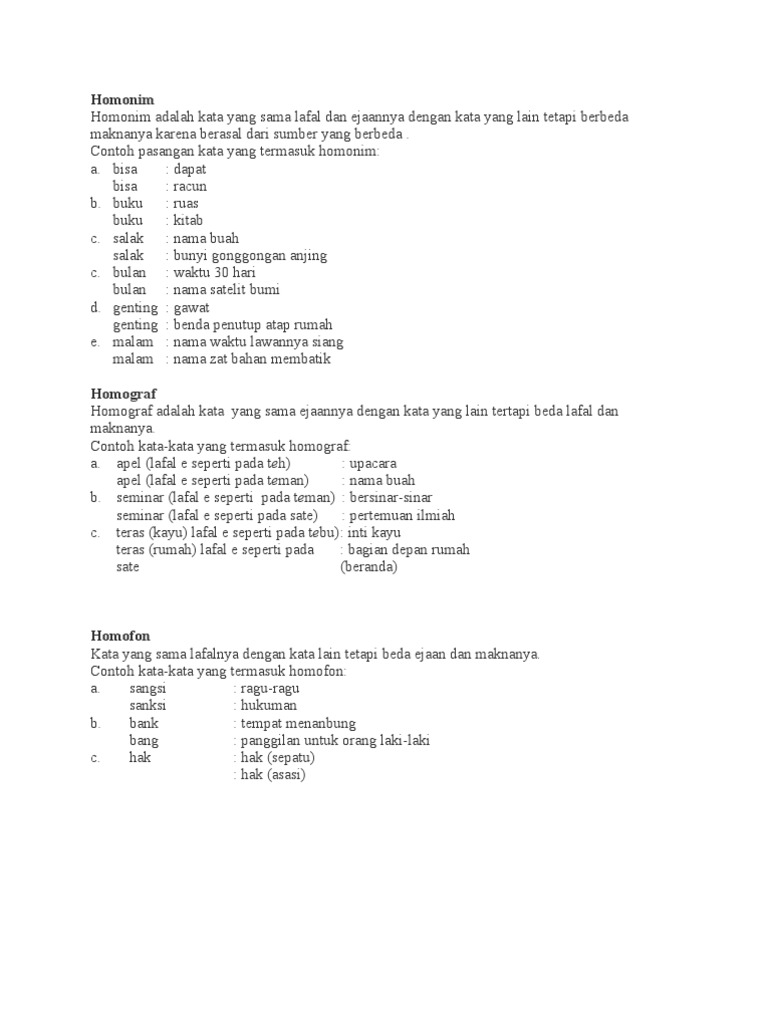 Detail Contoh Kata Homonim Nomer 12