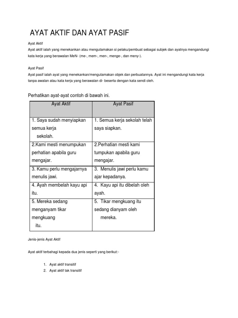 Detail Contoh Kata Kerja Aktif Dan Pasif Nomer 14