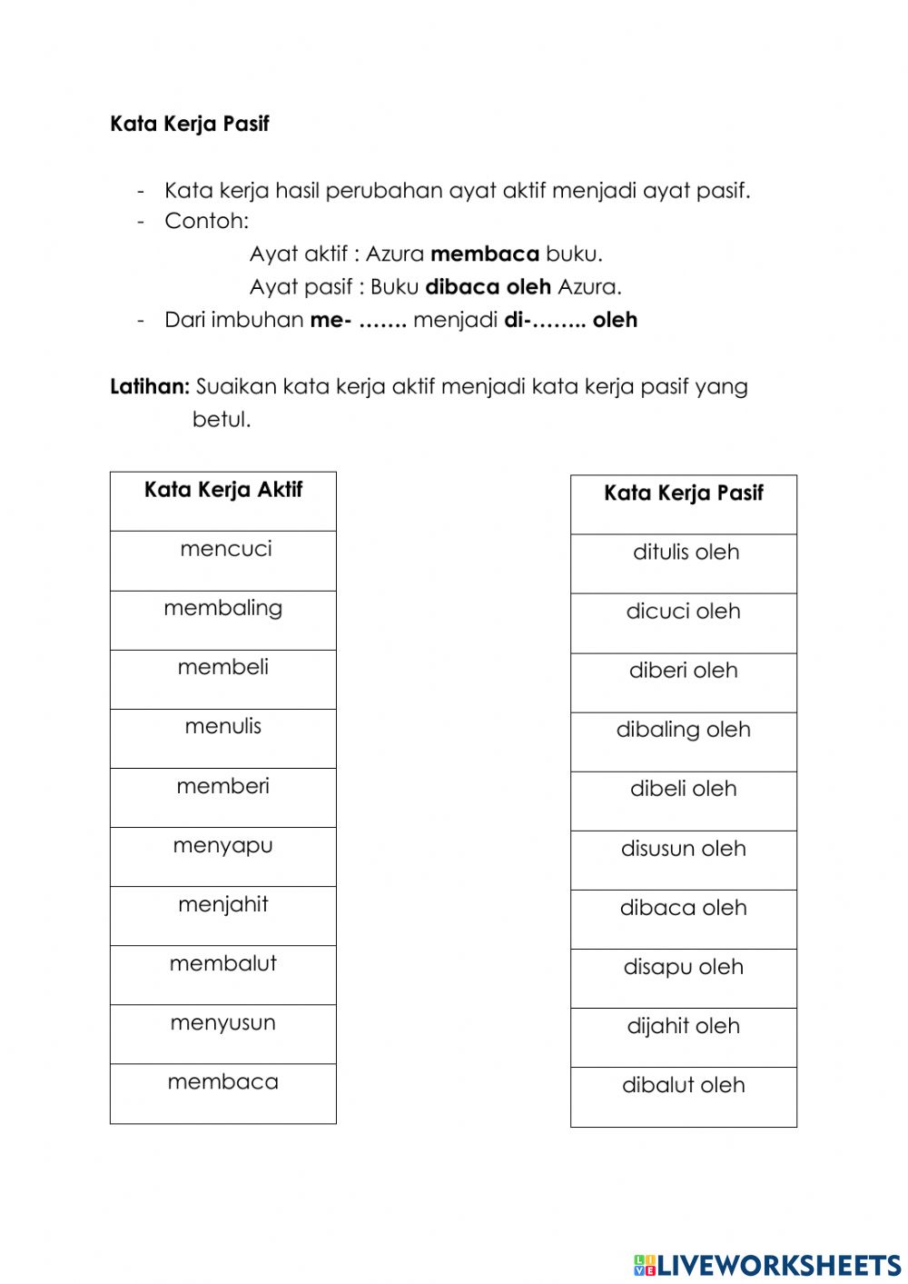 Detail Contoh Kata Kerja Aktif Dan Pasif Nomer 3