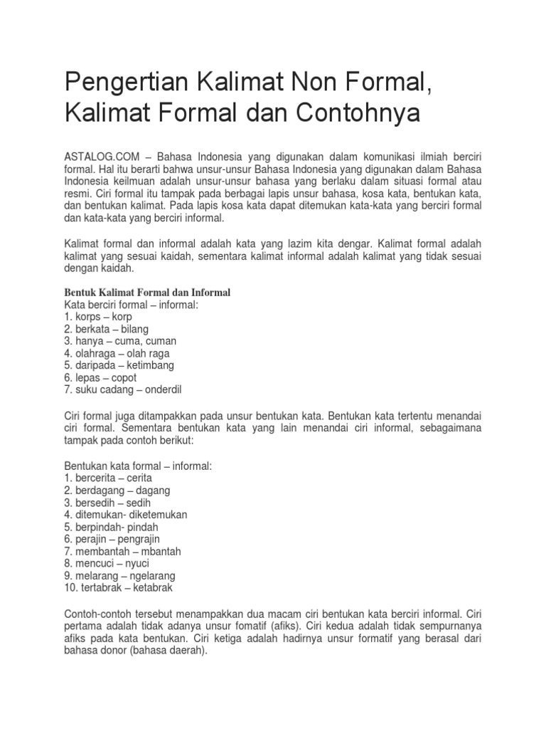 Contoh Kata Non Formal - KibrisPDR