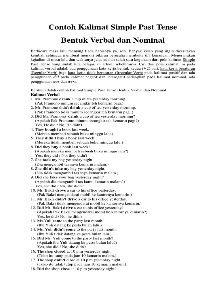 Detail Contoh Kata Past Tense Nomer 54