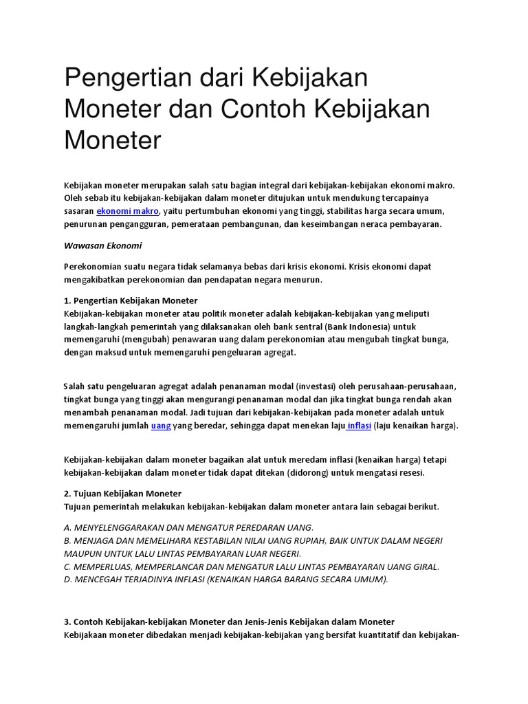 Detail Contoh Kebijakan Moneter Nomer 3