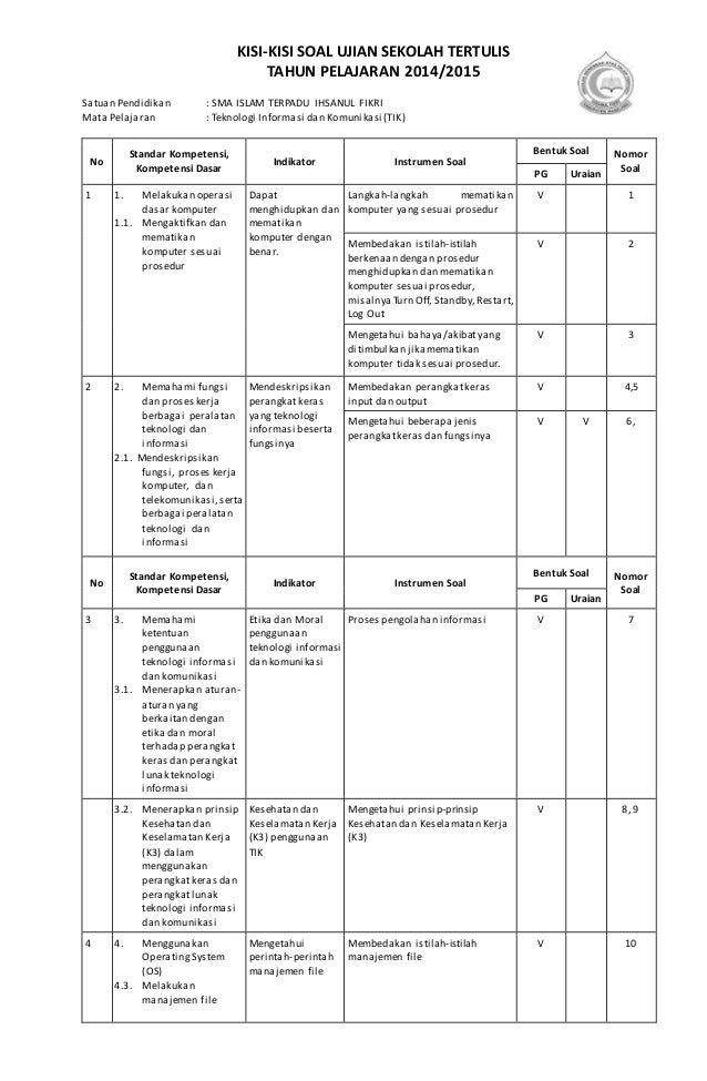 Detail Contoh Kisi Kisi Nomer 21