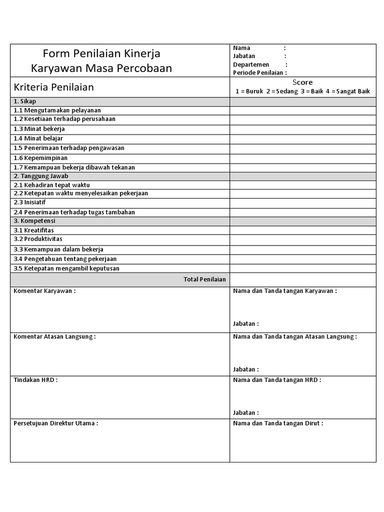 Detail Contoh Komentar Penilaian Kinerja Karyawan Nomer 11